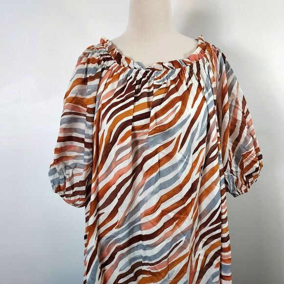 Ann Taylor MuMu Midi Dress Size LP Kaftan Lined  Flowy Elastic Neckline NWT - Picture 3 of 11